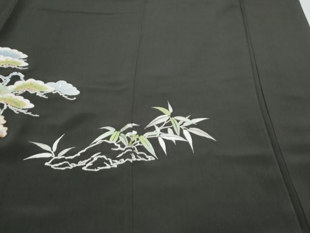 平和屋着物▽豪華黒留袖 総刺繍 尾長鶏枝松文 金銀糸 正絹 逸品