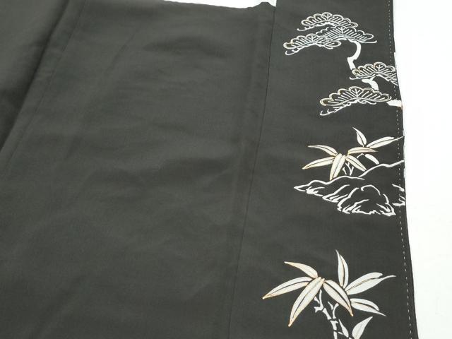 平和屋着物▽豪華黒留袖 総刺繍 尾長鶏枝松文 金銀糸 正絹 逸品