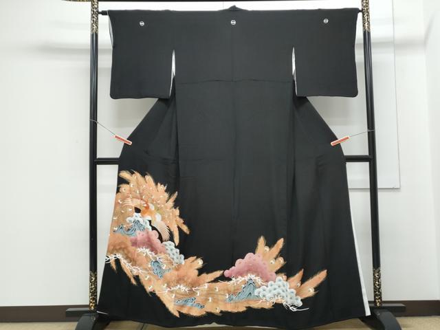 平和屋着物▼豪華黒留袖　刺繍　孔雀文　金彩　正絹　逸品　CAAZ9200th