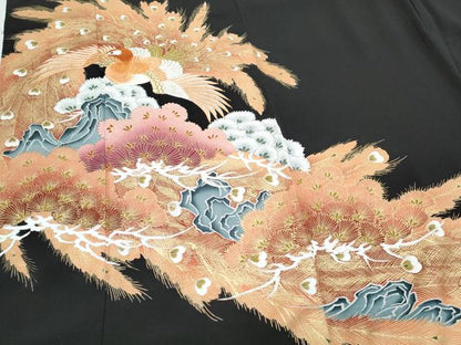 平和屋着物▼豪華黒留袖　刺繍　孔雀文　金彩　正絹　逸品　CAAZ9200th
