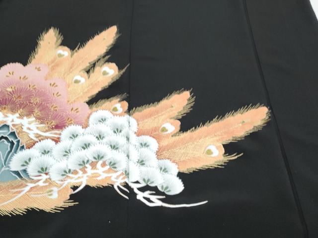 平和屋着物▼豪華黒留袖　刺繍　孔雀文　金彩　正絹　逸品　CAAZ9200th