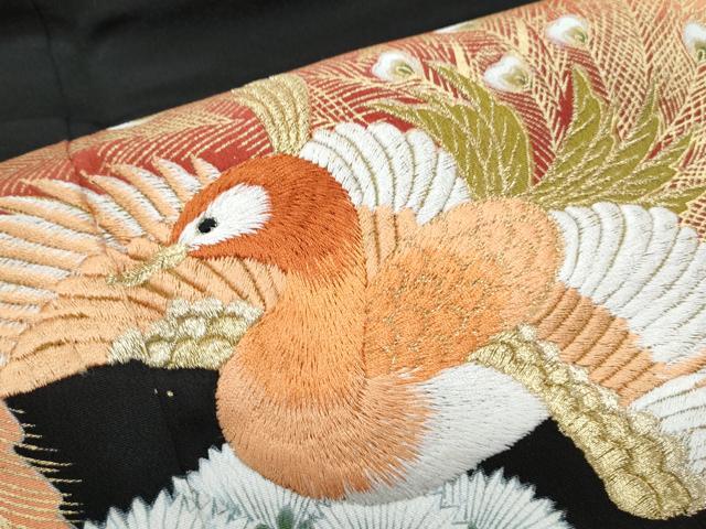 平和屋着物▼豪華黒留袖　刺繍　孔雀文　金彩　正絹　逸品　CAAZ9200th