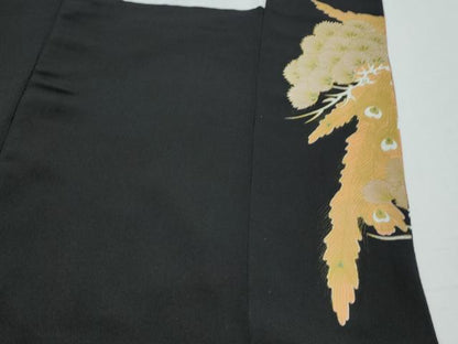 平和屋着物▼豪華黒留袖　刺繍　孔雀文　金彩　正絹　逸品　CAAZ9200th