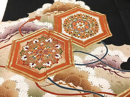 平和屋着物■豪華黒留袖　駒刺繍　正倉院吉祥花文　金銀彩　正絹　逸品　CAAZ9310xi