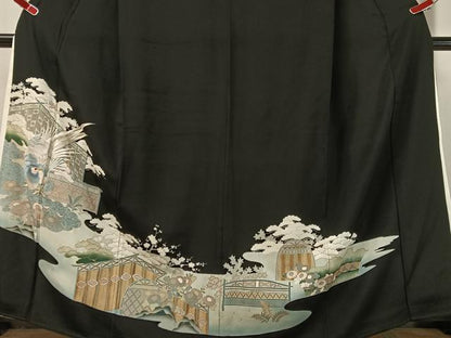 平和屋着物■豪華黒留袖　刺繍　道長花鳥文　金彩　正絹　逸品　CAAZ9929vp