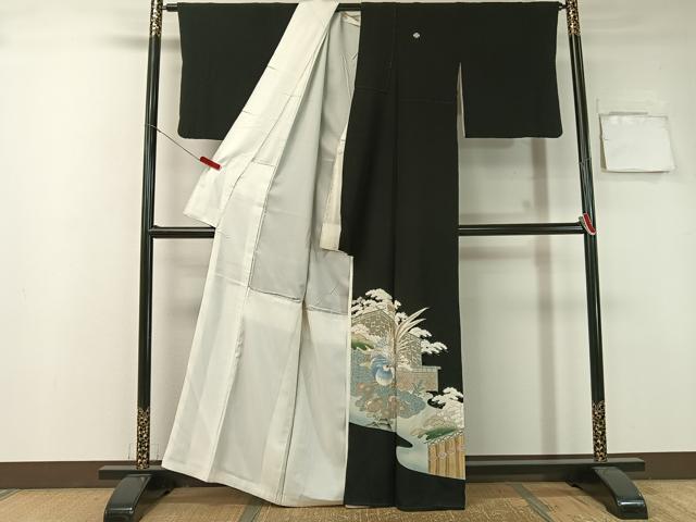 平和屋着物■豪華黒留袖　刺繍　道長花鳥文　金彩　正絹　逸品　CAAZ9929vp