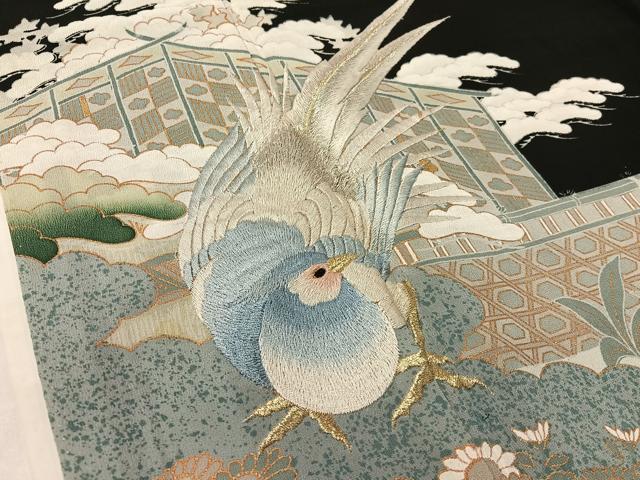 平和屋着物■豪華黒留袖　刺繍　道長花鳥文　金彩　正絹　逸品　CAAZ9929vp