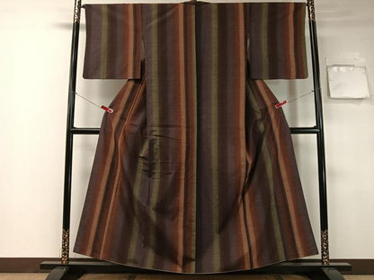 平和屋着物●珈琲染　紬　間道　正絹　逸品　CABH4481vp