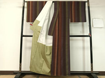 平和屋着物●珈琲染　紬　間道　正絹　逸品　CABH4481vp