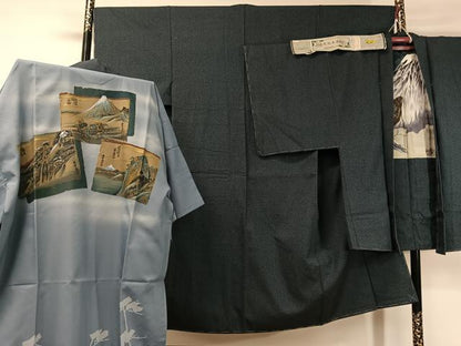 平和屋着物●男性 紬 アンサンブル 長襦袢セット 伝統的工芸織 証紙付き 正絹 逸品 未使用 CAAZ9985vp