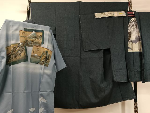 平和屋着物●男性 紬 アンサンブル 長襦袢セット 伝統的工芸織 証紙付き 正絹 逸品 未使用 CAAZ9985vp