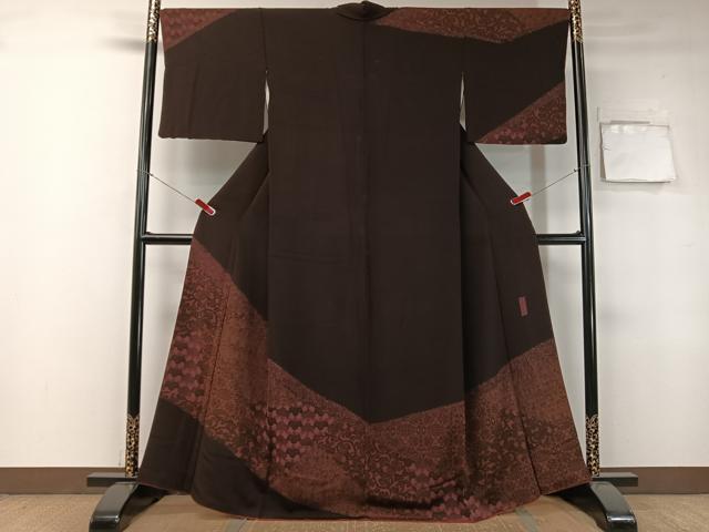 平和屋着物●訪問着 型染め 本草木染 切嵌更紗唐草文 鬼しぼ縮緬 正絹 逸品 CAAZ9988vp