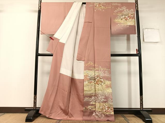 平和屋着物●訪問着　駒刺繍　霞風景花文　暈し染め　金銀彩　正絹　逸品　CAAZ9990vp