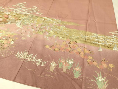 平和屋着物●訪問着　駒刺繍　霞風景花文　暈し染め　金銀彩　正絹　逸品　CAAZ9990vp
