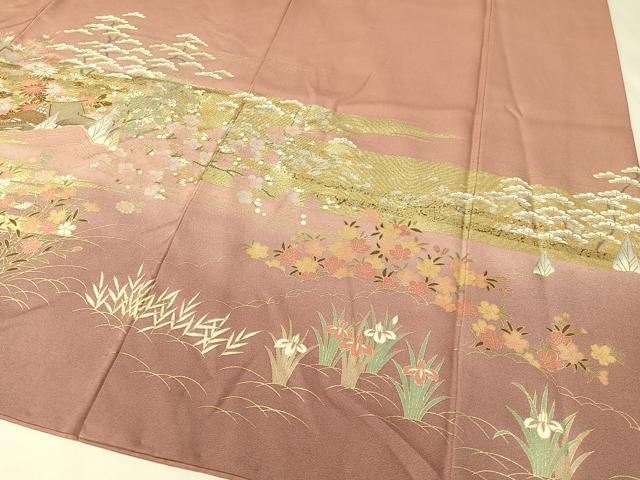 平和屋着物●訪問着　駒刺繍　霞風景花文　暈し染め　金銀彩　正絹　逸品　CAAZ9990vp