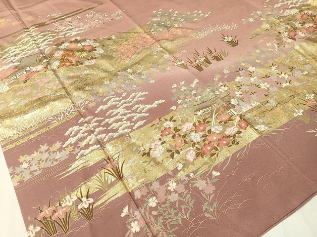 平和屋着物●訪問着　駒刺繍　霞風景花文　暈し染め　金銀彩　正絹　逸品　CAAZ9990vp
