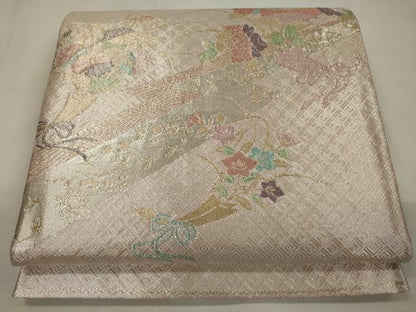 平和屋着物◎佐賀錦 太鼓柄袋帯 松皮取花束文 金糸 正絹 逸品 CABA0003oy