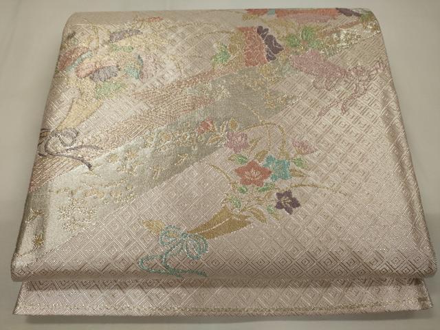 平和屋着物◎佐賀錦 太鼓柄袋帯 松皮取花束文 金糸 正絹 逸品 CABA0003oy