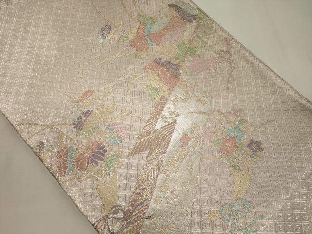 平和屋着物◎佐賀錦 太鼓柄袋帯 松皮取花束文 金糸 正絹 逸品 CABA0003oy