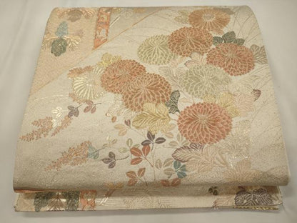 平和屋着物◎六通柄袋帯　草花文　金糸　正絹　逸品　CABA0025oy