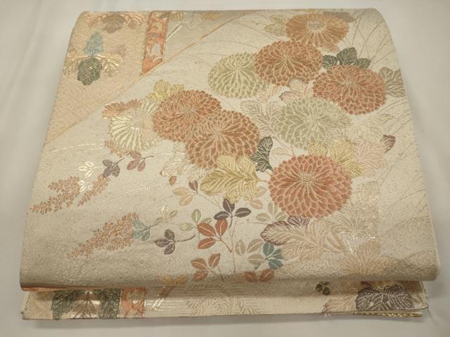 平和屋着物◎六通柄袋帯　草花文　金糸　正絹　逸品　CABA0025oy