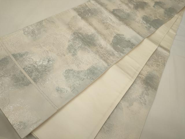 平和屋着物◎六通柄袋帯　草花文　銀糸　正絹　逸品　CABA0031oy