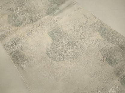 平和屋着物◎六通柄袋帯　草花文　銀糸　正絹　逸品　CABA0031oy