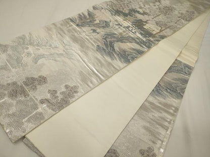平和屋着物◎六通柄袋帯　錦袋嵯峨野　風景松葉文　銀糸　正絹　逸品　CABA0032oy