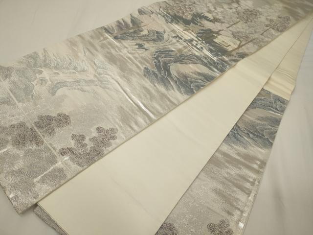 平和屋着物◎六通柄袋帯　錦袋嵯峨野　風景松葉文　銀糸　正絹　逸品　CABA0032oy