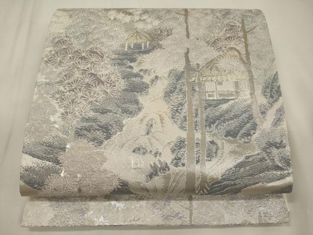 平和屋着物◎六通柄袋帯　錦袋嵯峨野　風景松葉文　銀糸　正絹　逸品　CABA0032oy