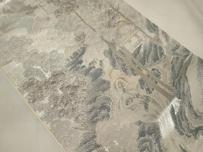 平和屋着物◎六通柄袋帯　錦袋嵯峨野　風景松葉文　銀糸　正絹　逸品　CABA0032oy