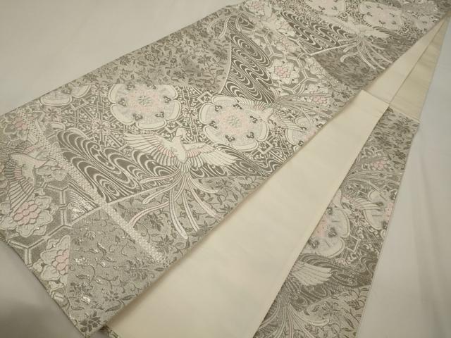 平和屋着物◎六通柄袋帯　唐織　鳳凰正倉院花文　銀糸　正絹　逸品　CABA0034oy
