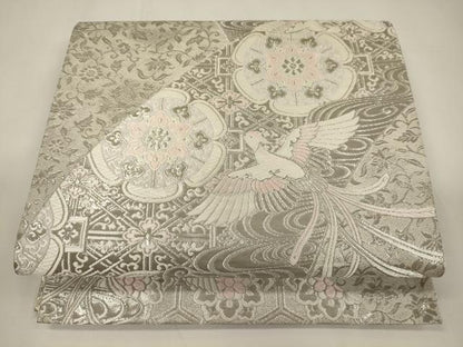 平和屋着物◎六通柄袋帯　唐織　鳳凰正倉院花文　銀糸　正絹　逸品　CABA0034oy