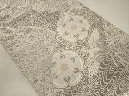 平和屋着物◎六通柄袋帯　唐織　鳳凰正倉院花文　銀糸　正絹　逸品　CABA0034oy