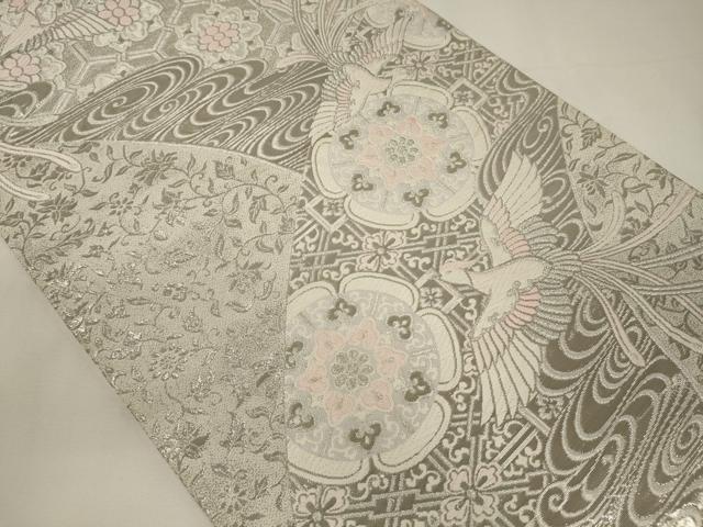 平和屋着物◎六通柄袋帯　唐織　鳳凰正倉院花文　銀糸　正絹　逸品　CABA0034oy