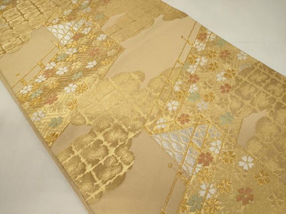 平和屋着物◎六通柄袋帯　唐織　屏風花文　金銀糸　正絹　逸品　CABA0040oy