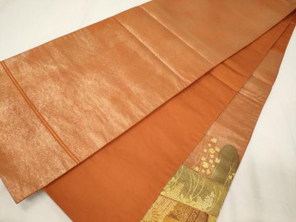 平和屋着物◎太鼓柄袋帯　駒刺繍　色紙重ね渡橋文　金彩　正絹　逸品　CABA0042oy