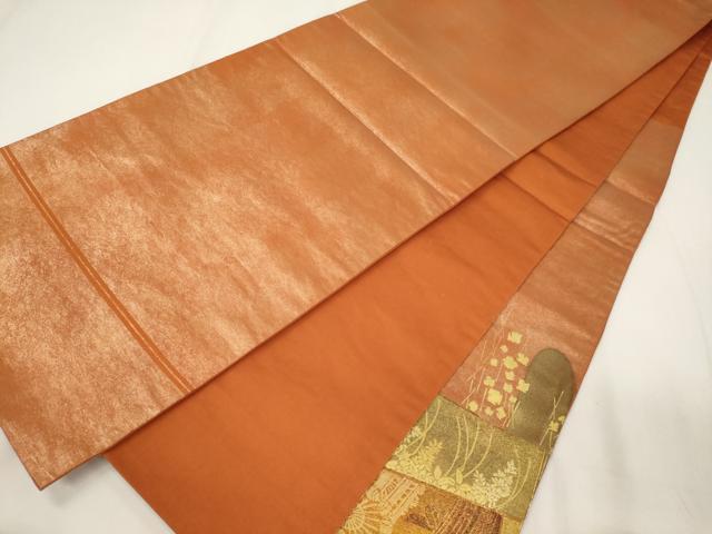 平和屋着物◎太鼓柄袋帯　駒刺繍　色紙重ね渡橋文　金彩　正絹　逸品　CABA0042oy