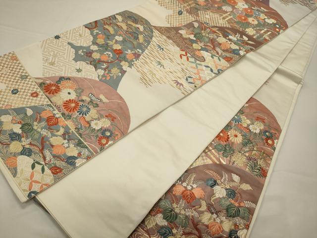 平和屋着物◎六通柄通袋帯　唐織　能衣小花文様　金糸　正絹　逸品　CABA0049oy