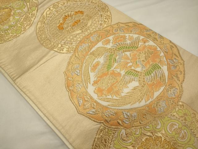 平和屋着物◎六通柄袋帯 鳳凰絵皿花文 金銀糸 正絹 逸品 CABA0079oy