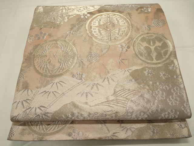 平和屋着物◎六通柄袋帯 道長花蝶文 銀糸 正絹 逸品 CABA0080oy