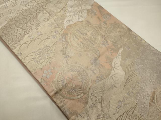 平和屋着物◎六通柄袋帯 道長花蝶文 銀糸 正絹 逸品 CABA0080oy