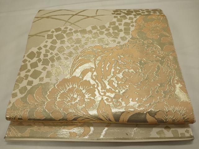 平和屋着物◎六通柄袋帯 芝草花文 金糸 正絹 逸品 CABA0082oy