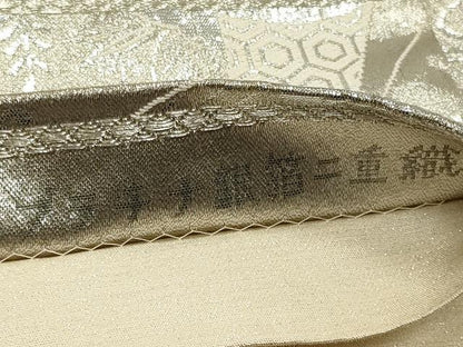 平和屋着物◎六通柄袋帯　地紙重ね鴛鴦花文　プラチナ銀箔二重織　正絹　逸品　CABA0085oy