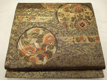 平和屋着物◎六通柄袋帯　九百錦　正倉院花丸文　金糸　正絹　逸品　CABA0090oy