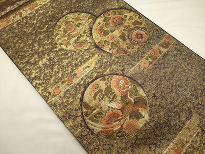 平和屋着物◎六通柄袋帯　九百錦　正倉院花丸文　金糸　正絹　逸品　CABA0090oy