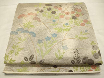平和屋着物◎六通柄袋帯　草花文　正絹　逸品　CABA0093oy
