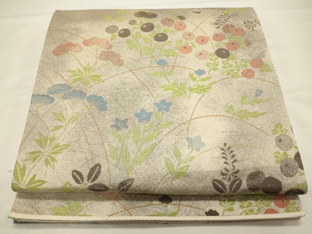 平和屋着物◎六通柄袋帯　草花文　正絹　逸品　CABA0093oy