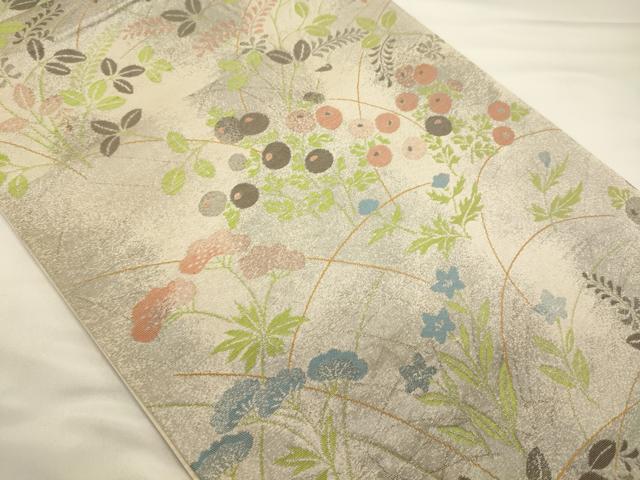 平和屋着物◎六通柄袋帯　草花文　正絹　逸品　CABA0093oy
