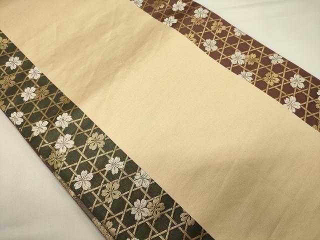 平和屋着物◎両面　六通柄袋帯　唐織　飛鶴草花文　金銀糸　正絹　逸品　CABA0117oy